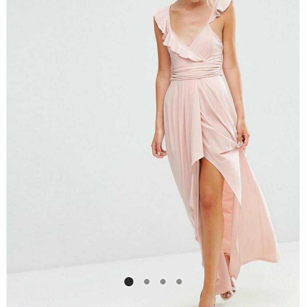 Light pink floor length dress.